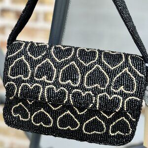BRAND NEW Viral Black and Gold Heart Beaded Bag!